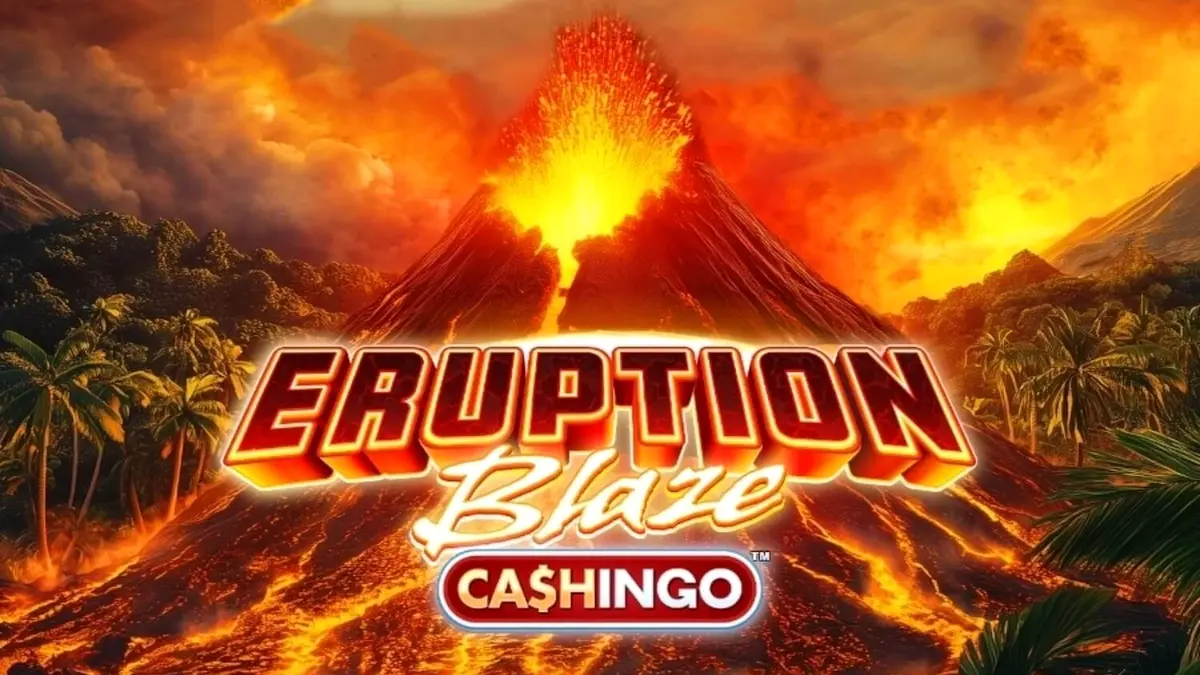 Tampilan visual slot Eruption Blaze Cashingo dengan tema gunung berapi yang membara