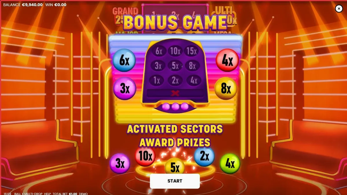 Tampilan antarmuka mobile slot Ball X Multi-Drop dengan nuansa neon